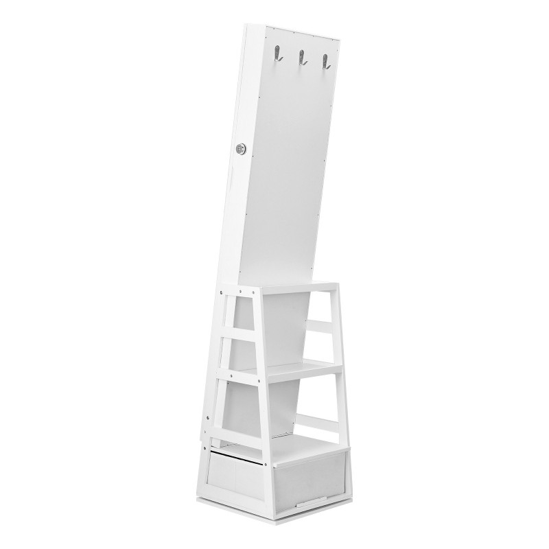 Lattialla seisova kokovartalopeili korukaappi samettivuoraus 360 asteen kääntyvä avaimeton lukitus LED-valaistus valkoinen