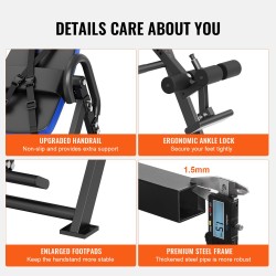 Selänvenytyspenkki teräsrunko taittuva 136 kilogramman kantavuus korkeussäätö 1,49–1,89 metriä