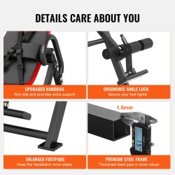 Inversiopenkki teräsrunko PU-nahkaverhoilu 136 kg kantavuus korkeussäädettävä niskatuki nilkkalukko