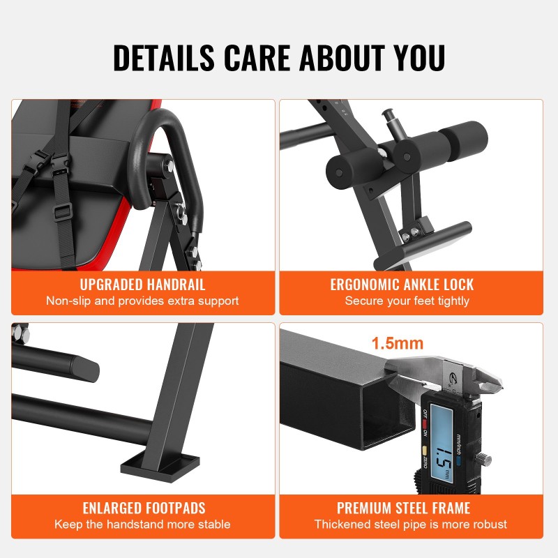 Inversiopenkki teräsrunko PU-nahkaverhoilu 136 kg kantavuus korkeussäädettävä niskatuki nilkkalukko