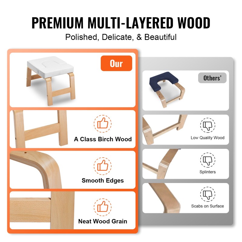 Joogapenkki päälläseisontaan koivurunko PU-nahkainen pehmuste 65 mm 136 kg valkoinen