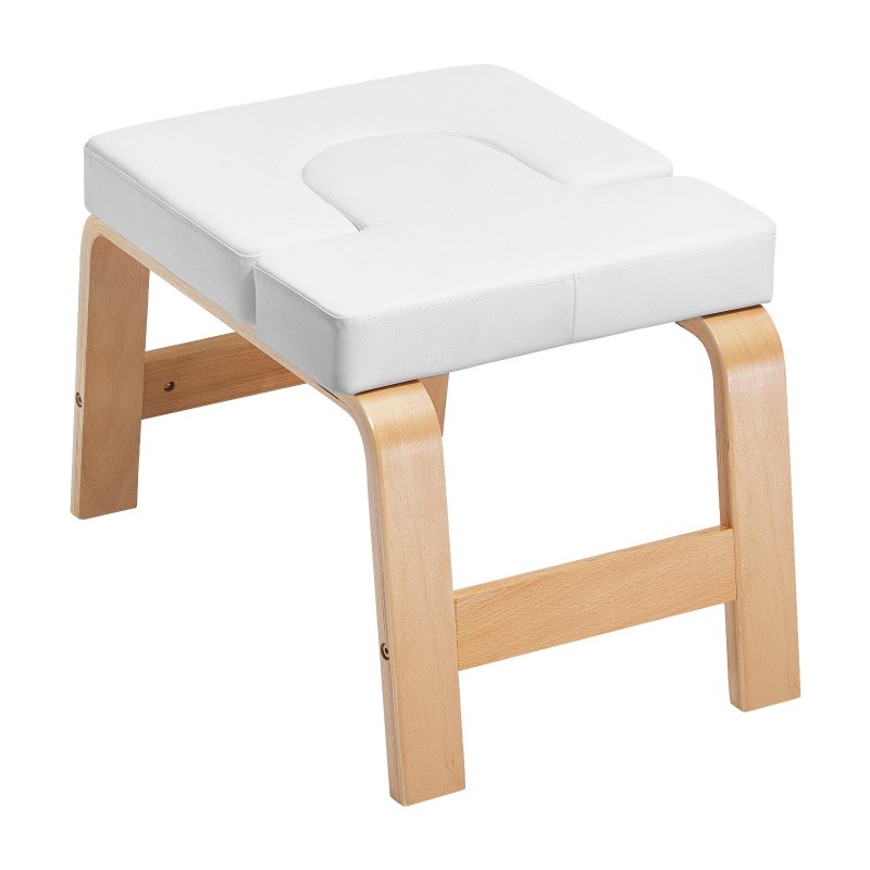 Joogapenkki päälläseisontaan koivurunko PU-nahkainen pehmuste 65 mm 136 kg valkoinen