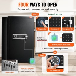 Turvakaappi seosteräksinen 113 l musta kotikäyttöön avain salasana sormenjälkitunnistus