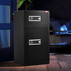 Tallelokero 204 l seosterästä kaksiosaisilla ovilla avaimella ja salasanalla palonkestävällä pussilla