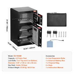 Turvakaappi seosteräksinen 4,5 kuutiojalkaa avain ja salasanalukitus palonkestävä pussi LED valaistus