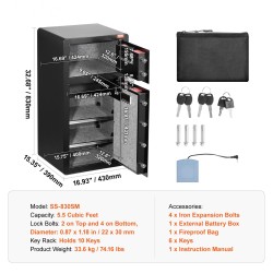 Turvakaappi seosteräksestä 5,5 kuutiojalkaa sähköisellä numerolukolla ja avainlukolla