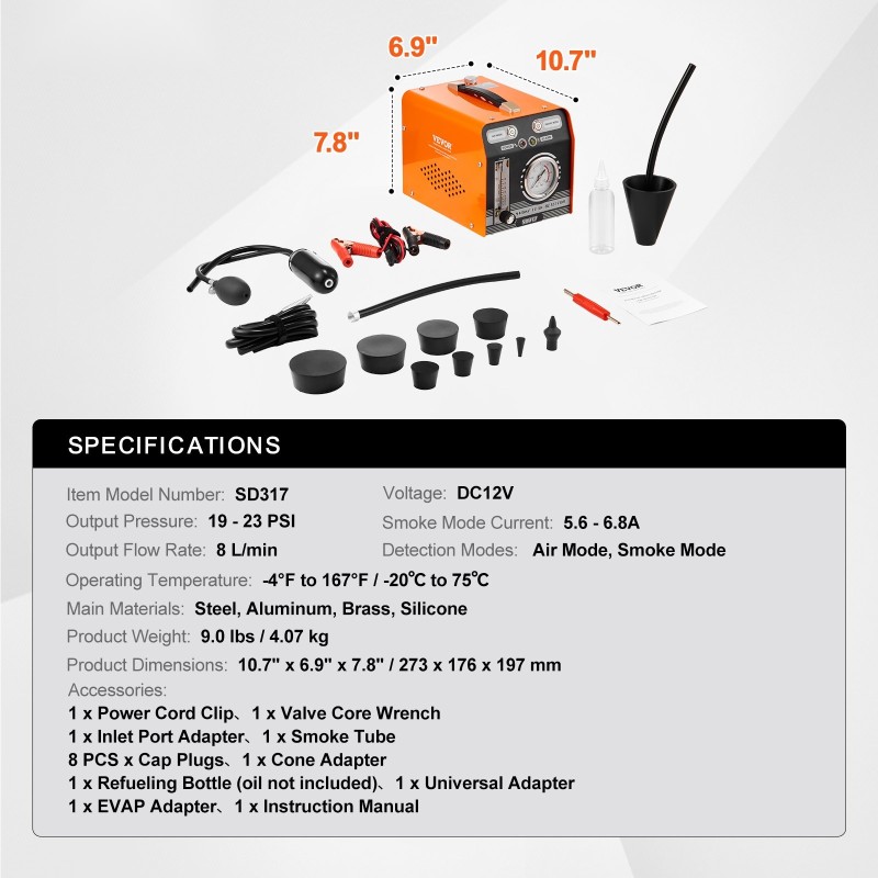 Savuvuototesteri 12 V sisäänrakennetulla ilmapumpulla kaksitilainen paine- ja virtausmittarilla EVAP- ja polttoainejärjestelmiin