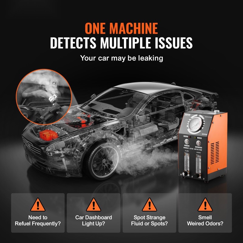 Savuvuodonetsintälaite ajoneuvoille polttoainejärjestelmälle sisäänrakennetulla ilmapumpulla kahdella testitilalla painemittari