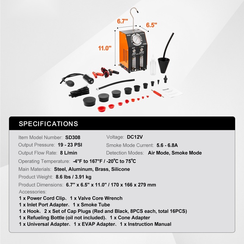 Savuvuodonetsintälaite ajoneuvoille polttoainejärjestelmälle sisäänrakennetulla ilmapumpulla kahdella testitilalla painemittari