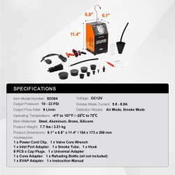 Savuvuototesteri ajoneuvoille 12-volttinen sisäänrakennetulla ilmapumpulla kaksitilainen ilmamoodi ja savumoodi