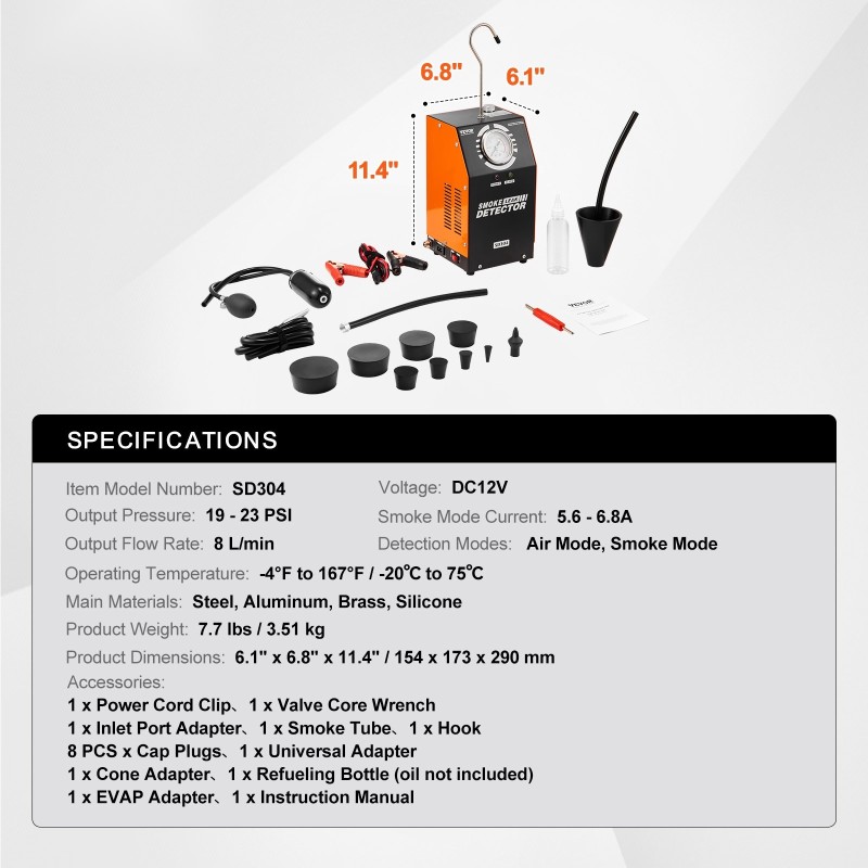 Savuvuototesteri ajoneuvoille 12-volttinen sisäänrakennetulla ilmapumpulla kaksitilainen ilmamoodi ja savumoodi