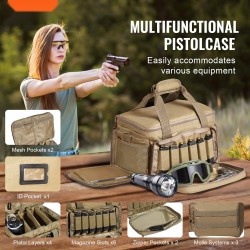 Ampumaratalaukku 600D polyesteri 4 pistoolia 6 lippaa 3 irrotettavaa jakajaa ruskea