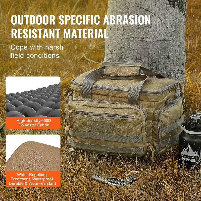 Ampumaratalaukku 600D polyesteri 4 pistoolia 6 lippaa 3 irrotettavaa jakajaa ruskea