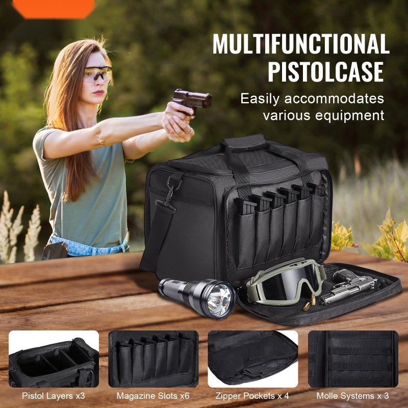 Pistoolilaukku 600D polyesteri 3 pistoolille 6 lippaalle pehmustettu musta