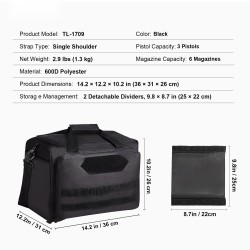 Pistoolilaukku 600D polyesteri 3 pistoolille 6 lippaalle pehmustettu musta