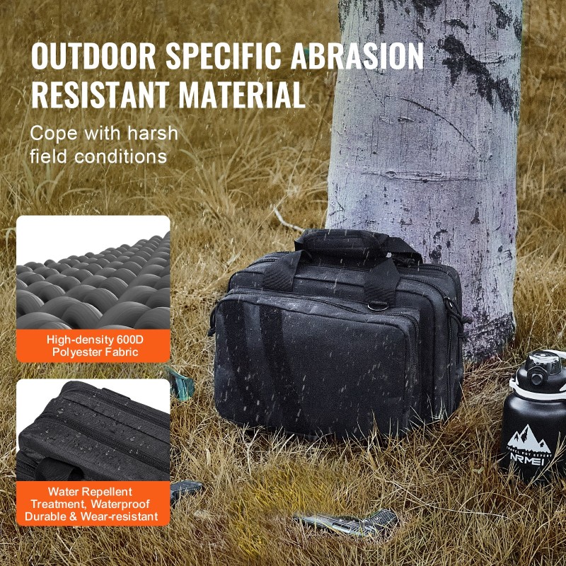 Ampumaradalaukku vesitiivis 600D polyesteri 2 pistoolia 6 irrotettavaa lippasta musta