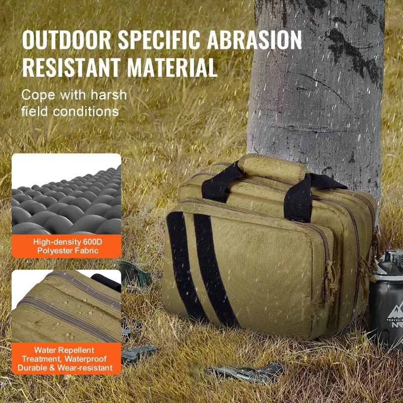 Ampumaratalaukku 600D polyesteri pehmustettu kahdelle pistoolille kuudelle lippaalle ruskea