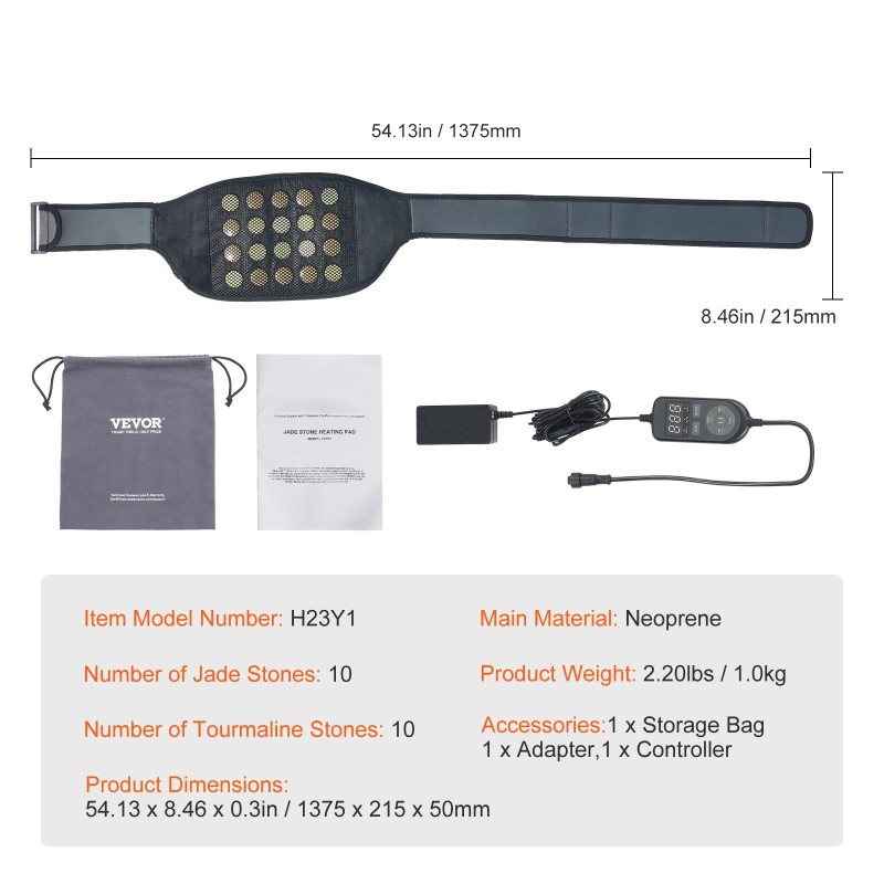 Neopreeninen kaukolämpövyö hiilikuitulämmityksellä 10 jadekiveä ja 10 turmaliinikiveä vyötärölle