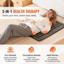 Kaukoinfrapunalämpötyyny keinonahkainen 48 jadekiveä 24 turmaliinikiveä keskikoko selälle