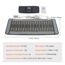 Kauko-infrapunalämpötyyny 108 jade-kiveä ja 42 turmaliinikiveä keskikoko 800 x 557 mm selälle