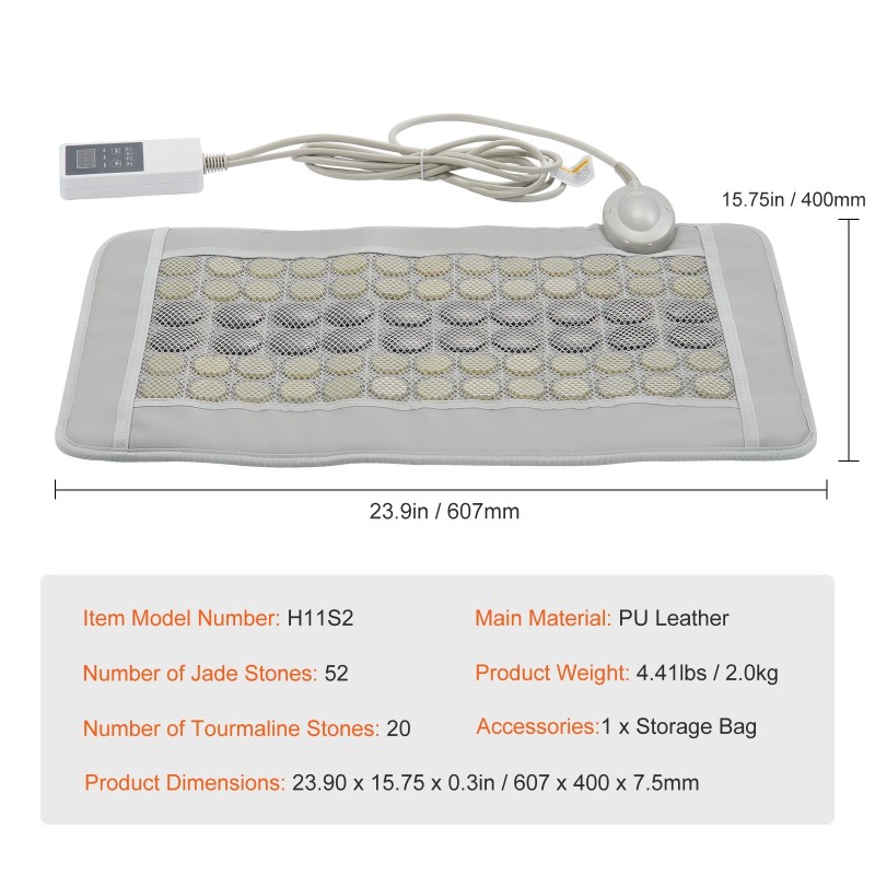 Infrapunalämpötyyny PU-nahka 52 jadekiveä 20 turmaliinikiveä keskikoko selkäkipujen lievitykseen