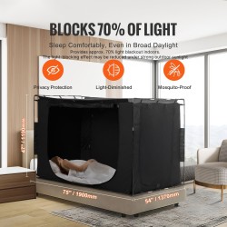 Sängyn teltta 1900x1370x1190 mm musta 70 % valonpimennys 3 ovea