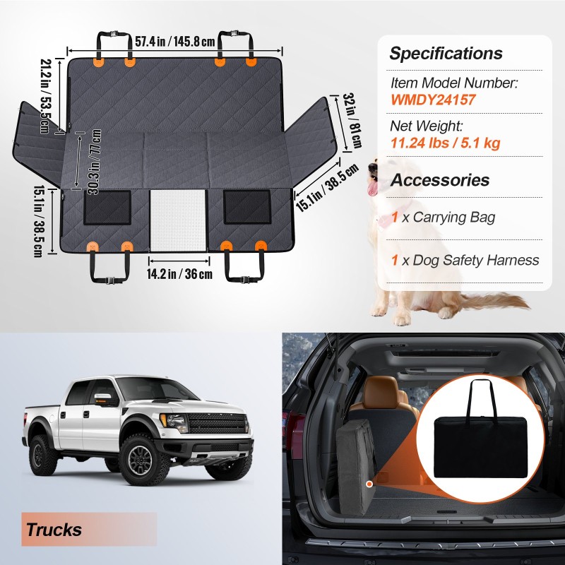 Koiran takapenkin jatke autosuoja 600D vedenpitävä kangas 2170 x 1680 mm