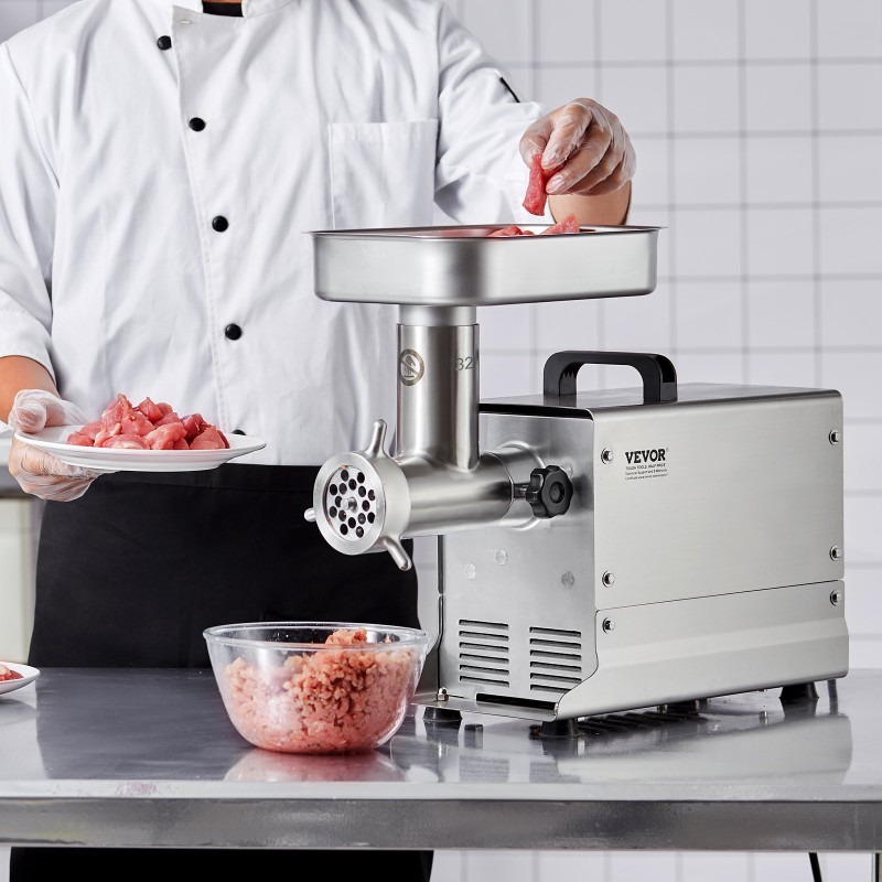 Pöytämallinen ruostumaton teräs lihamylly 1100 W makkarasuuttimilla ammattikäyttöön