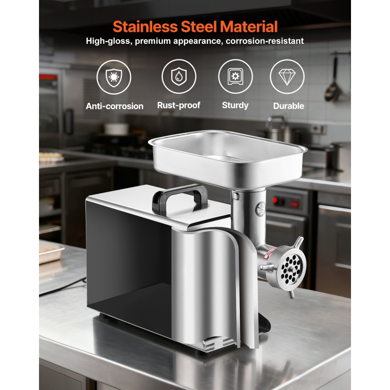 Sähköinen lihamylly ruostumaton teräs 300 watin viisi paunaa minuutissa kolme erikokoista makkarantekoputkea