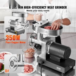 Sähköinen lihamylly ruostumatonta terästä 350 wattia kuusi paunaa minuutissa kolme makkarasuutinta