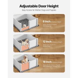 Pentulaatikko PVC-muovi 1220x1220x460 mm suurille roduille korkeussäädettävä ovi