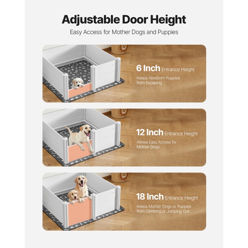 Pentulaatikko PVC-muovi 1220x1220x460 mm suurille roduille korkeussäädettävä ovi