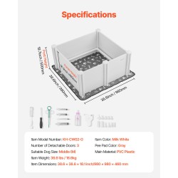 Pentulaatikko PVC 980x980x460mm keskikokoisille koirille korkeussäädettävä ovi pestävä alusta
