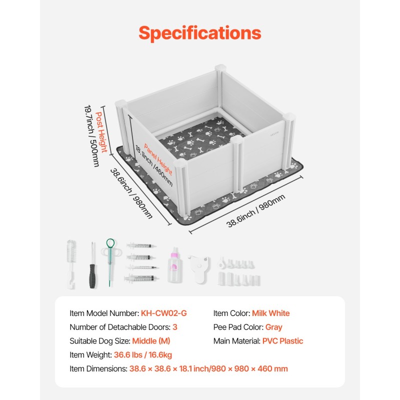 Pentulaatikko PVC 980x980x460mm keskikokoisille koirille korkeussäädettävä ovi pestävä alusta