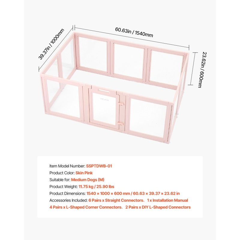 Muovinen pentulaatikko 1,54 x 1 x 0,6 m läpinäkyvillä PET-paneeleilla