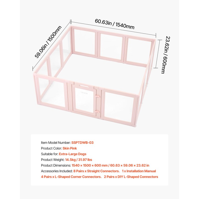 Pentuaitaus läpinäkyvillä paneeleilla 154×150×60 cm vesitiivis lukittavalla ovella suurille koirille