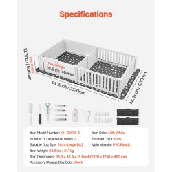 Pentulaatikko PVC-muovista 2370x1230x460 mm 2-huoneinen sisäkäyttöön korkeussäädettävillä ovilla pestävällä pissatyynyllä