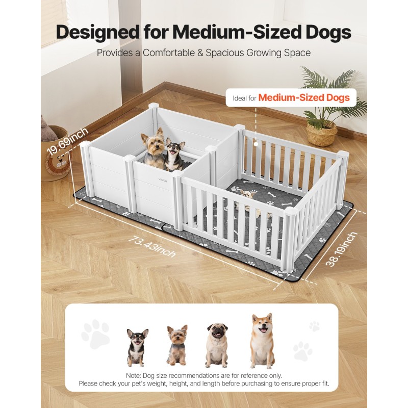 Pentulaatikko PVC-muovi 1865×970×500 mm vesitiiviillä alustalla keskikokoisille koirille