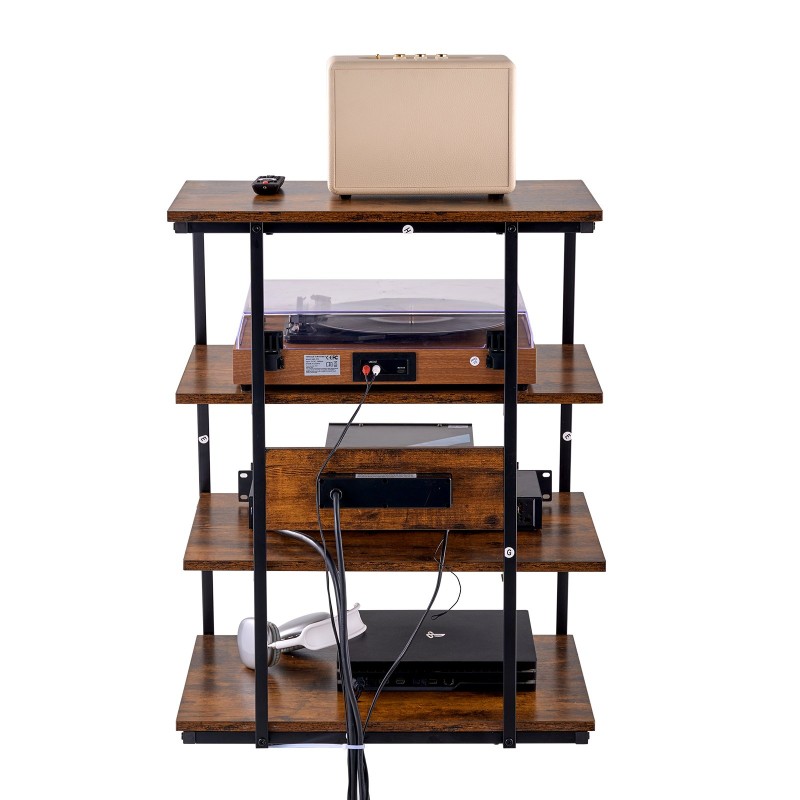 Lattiatasoinen 4-tasoinen kulmateline PB-levyinen rautarunko säädettävät hyllyt integroidut pistorasiat LED-valaistus