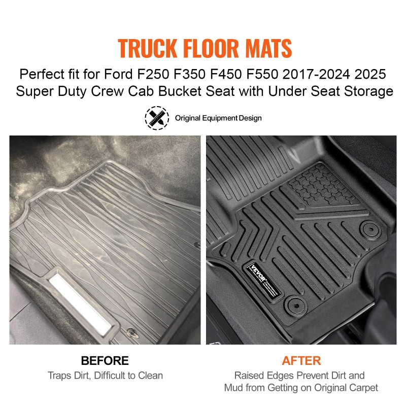 Auton TPE-lattiamatot 3-osainen etu- ja toiselle istuinriville Ford F250-F550 2017–2025 vasenkätisiin