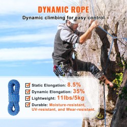 Dynaaminen kiipeilyköysi 10,2 mm 70 m 25 kN ANSI-sertifioitu teräksisillä pikalukoilla