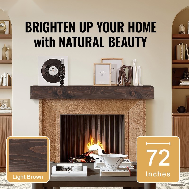 Kelluva takkahylly valkoisesta mäntypuusta 72 x 8 x 5 tuumaa