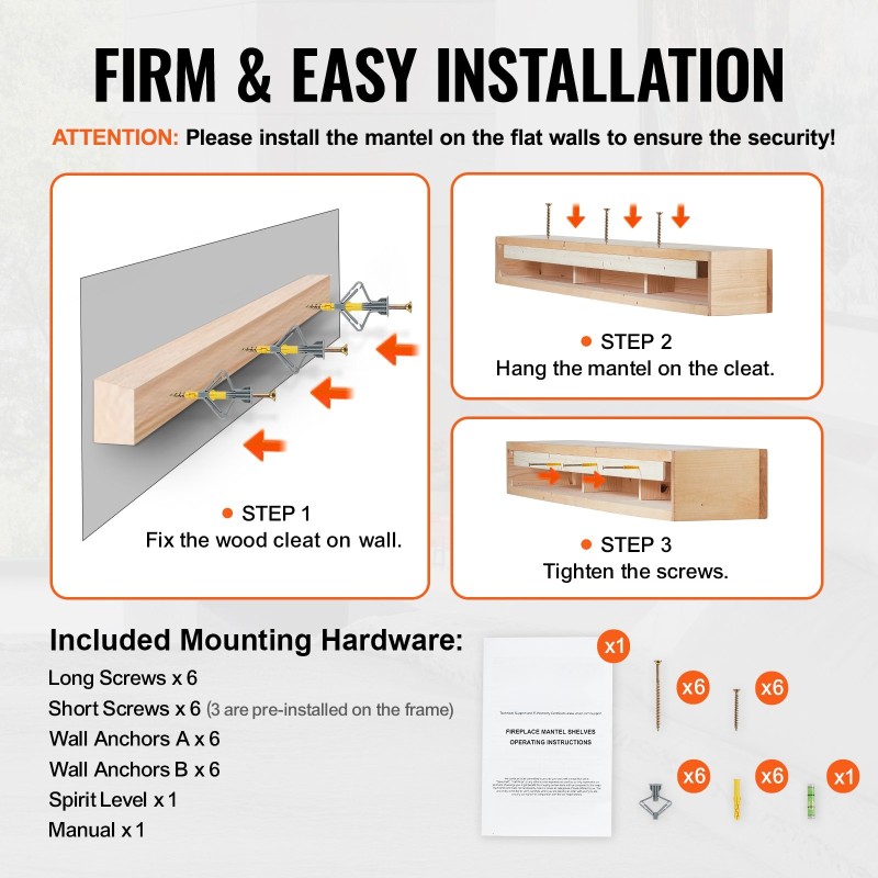Seinälle asennettava kelluva takkahylly valkomäntyinen 72x8x5 tuumaa kantavuus 22,7 kg