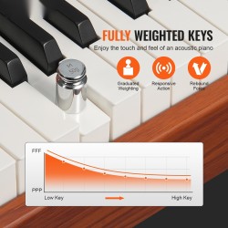 Sähköpiano 88 täysin painotettua kosketinta kaksoisnäppäimistöllä stereokaiuttimilla Bluetoothilla USB- ja MIDI-tuella