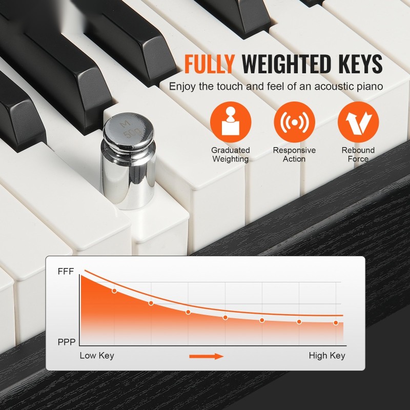 Digitaalipiano 88 täysin painotettua kosketinta kaksinkertainen näppäimistötila 200 ääntä Bluetooth USB MIDI
