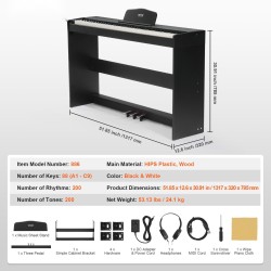 Digitaalipiano 88 täysin painotettua kosketinta kaksinkertainen näppäimistötila 200 ääntä Bluetooth USB MIDI