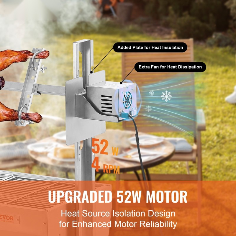 Roottisserie-grilli ulkokäyttöön ruostumaton teräs 52W kantavuus 89,8 kg