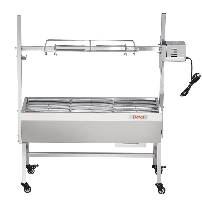 Sähköinen roottisserie-grilli ruostumaton teräs 35-tuumainen lukittavat pyörät ulkokäyttöön