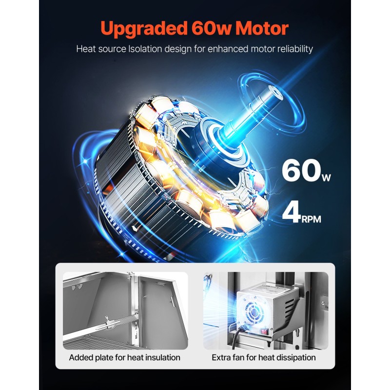 Sähköinen grillivarras ruostumaton teräs 56 tuumaa 130 kilogramman kantavuus lukittavilla pyörillä