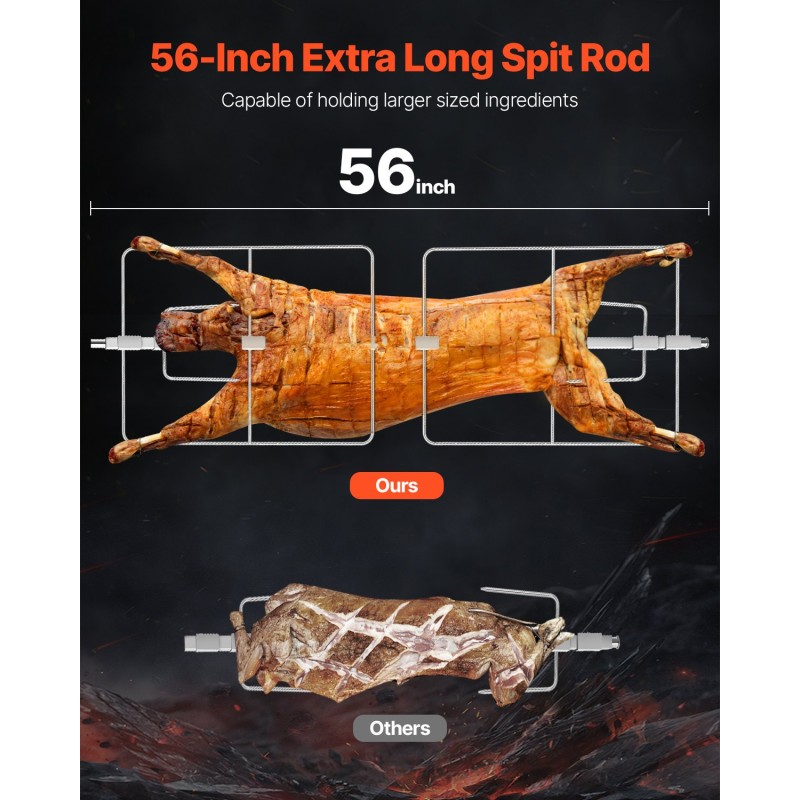 Sähköinen grillivarras ruostumaton teräs 56 tuumaa 130 kilogramman kantavuus lukittavilla pyörillä